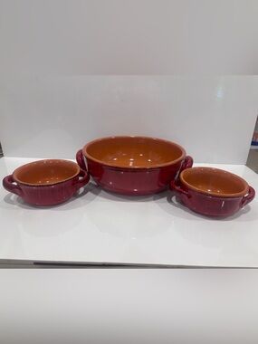 De Silva Made In Italy 9.5" Terra Cotta Casserole Dish Red And 2 Bowls